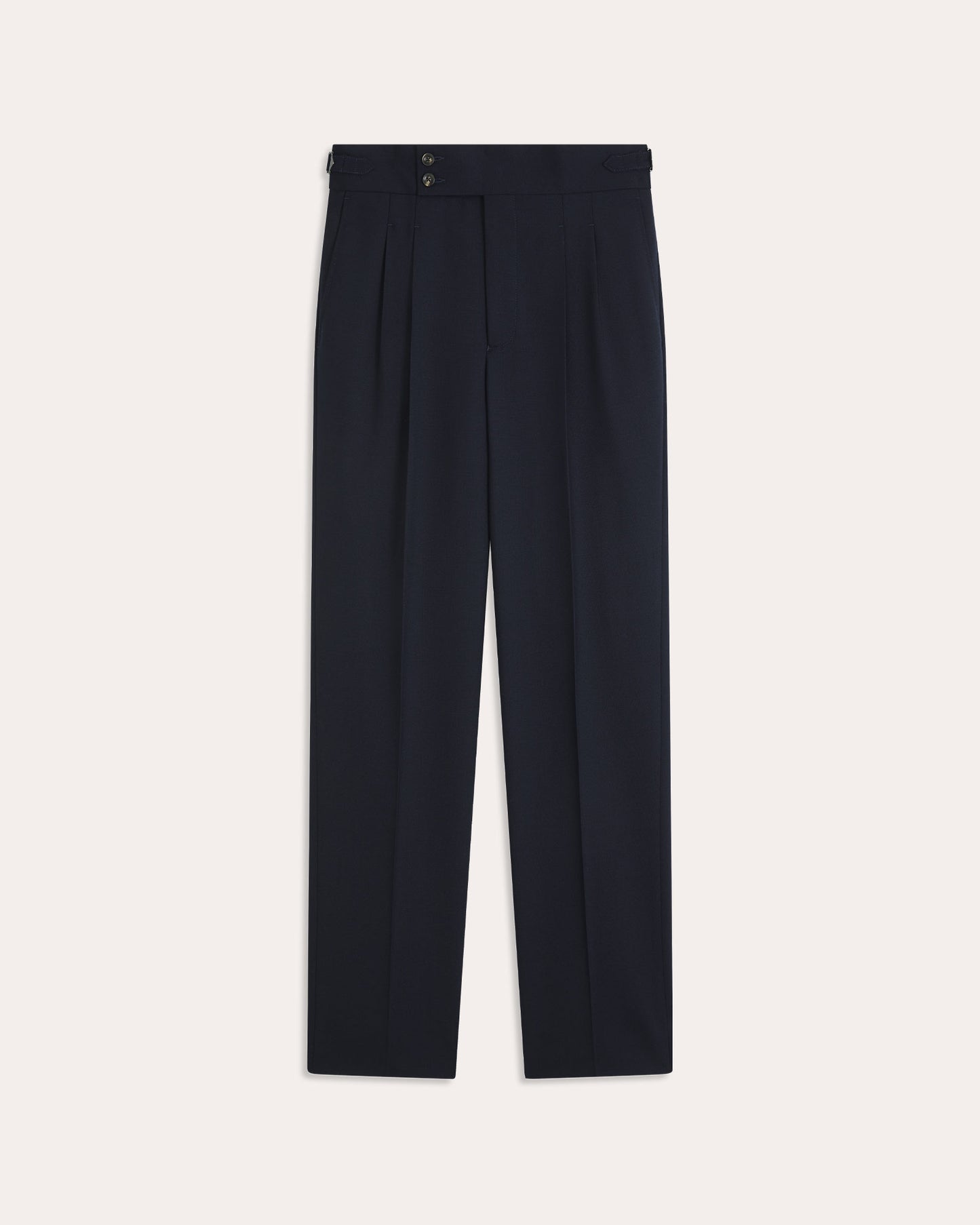 Pantalon à double plis en laine marine triple retors