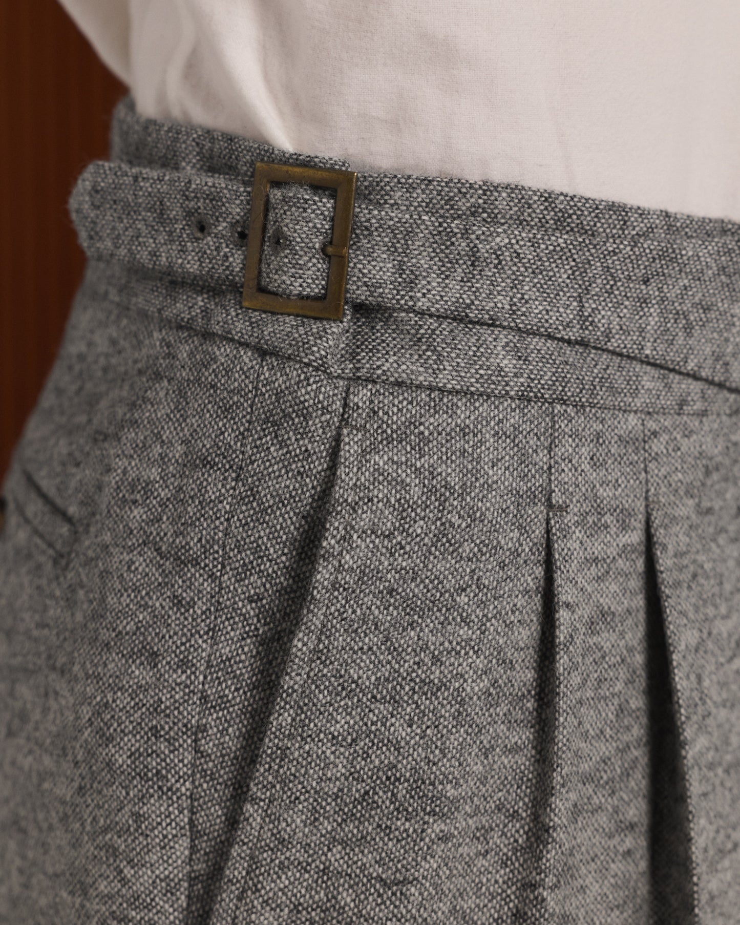 Gurkha trousers in grey mottled Donegal wool