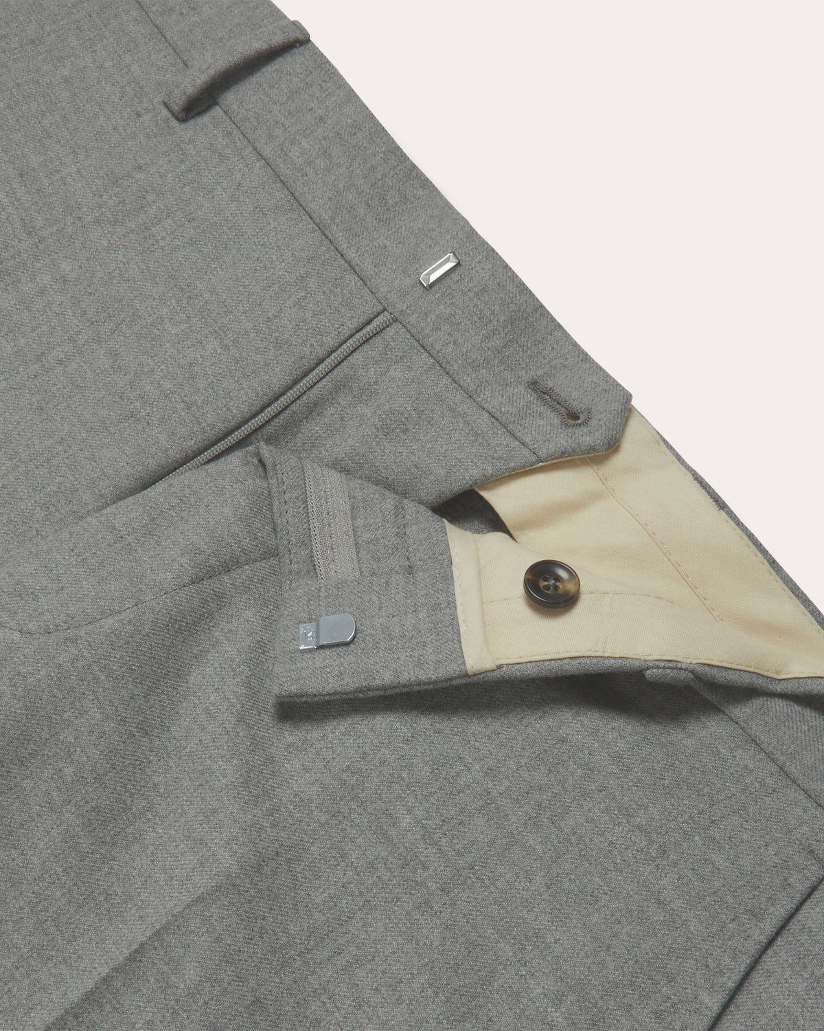 Grey wool flannel suit with straight-leg trousers