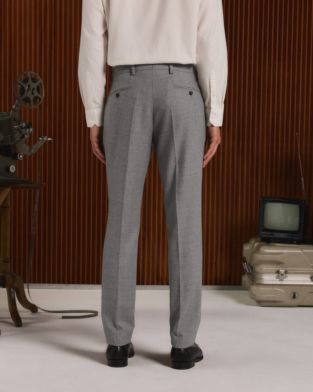 Gray wool flannel pants