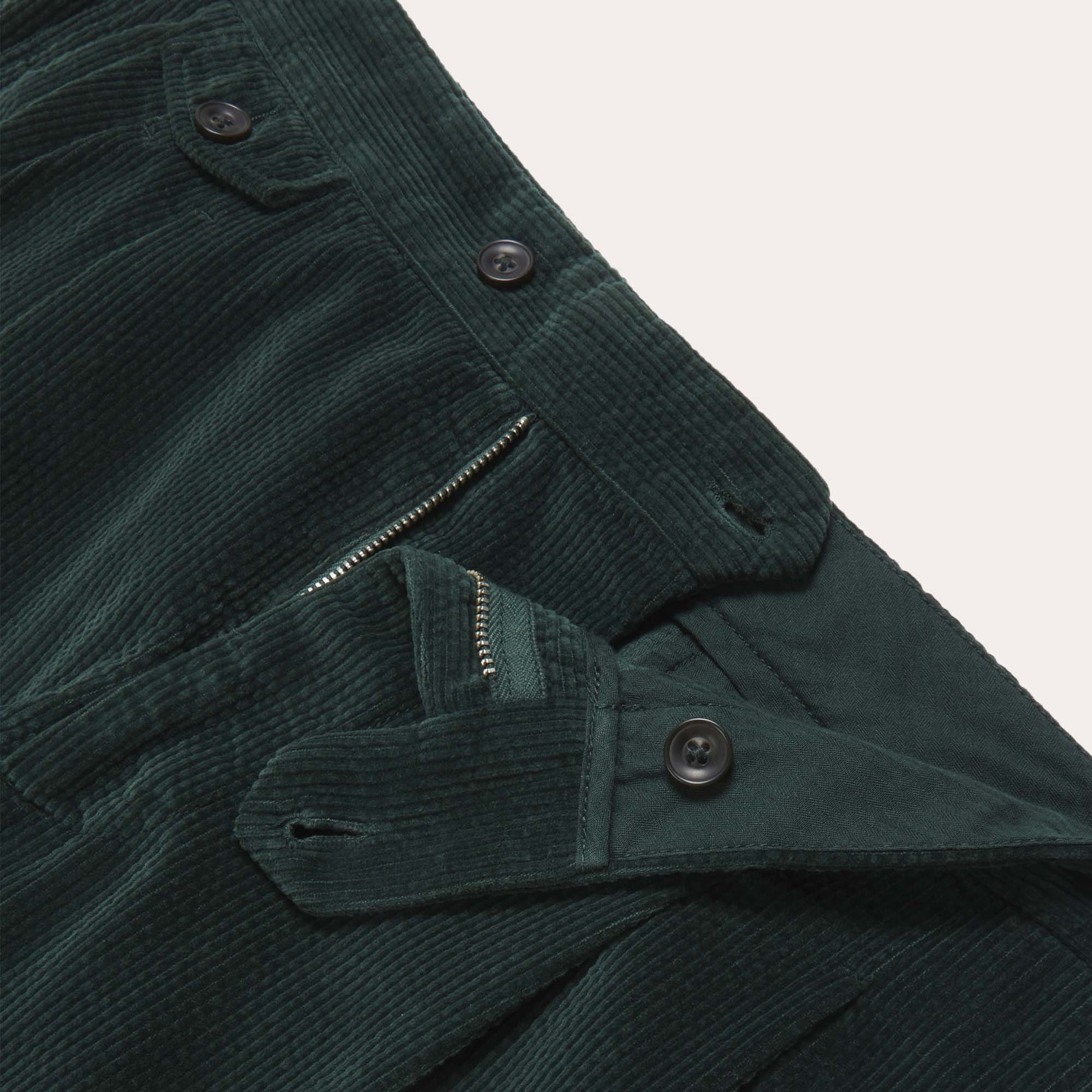 Pantalon à double plis en velours vert