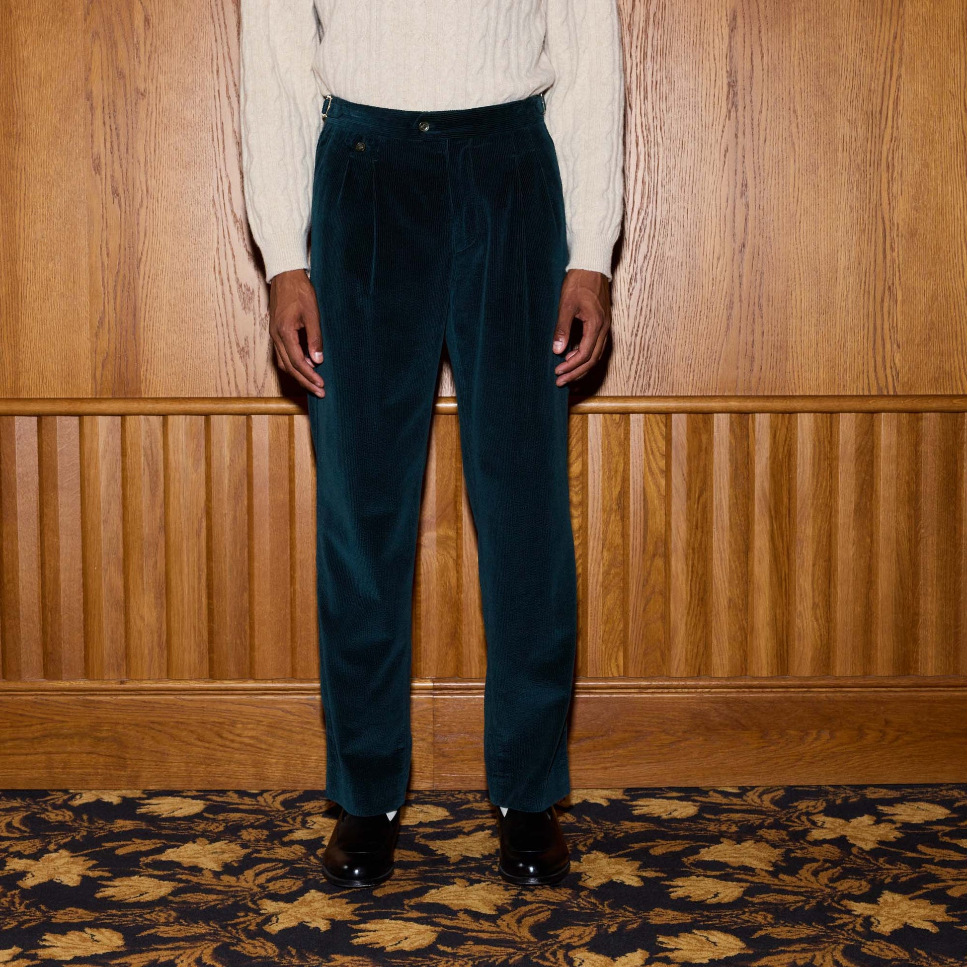 Pantalon à double plis en velours marine