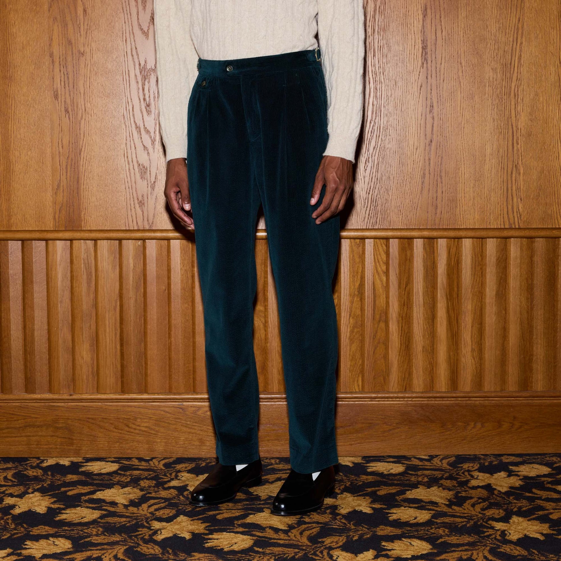 Pantalon à double plis en velours marine