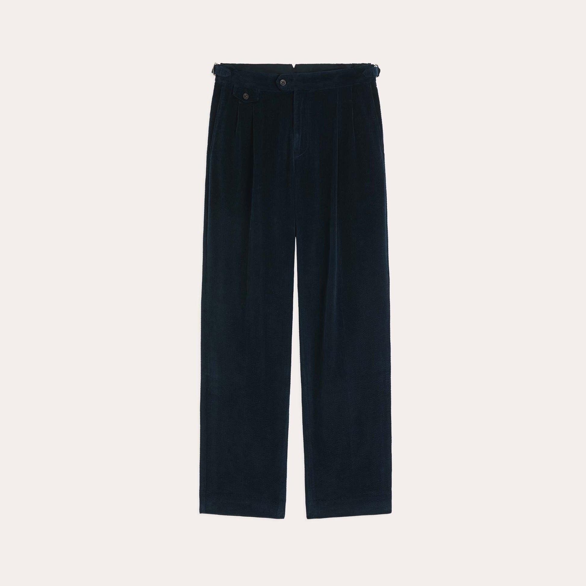 Pantalon à double plis en velours marine