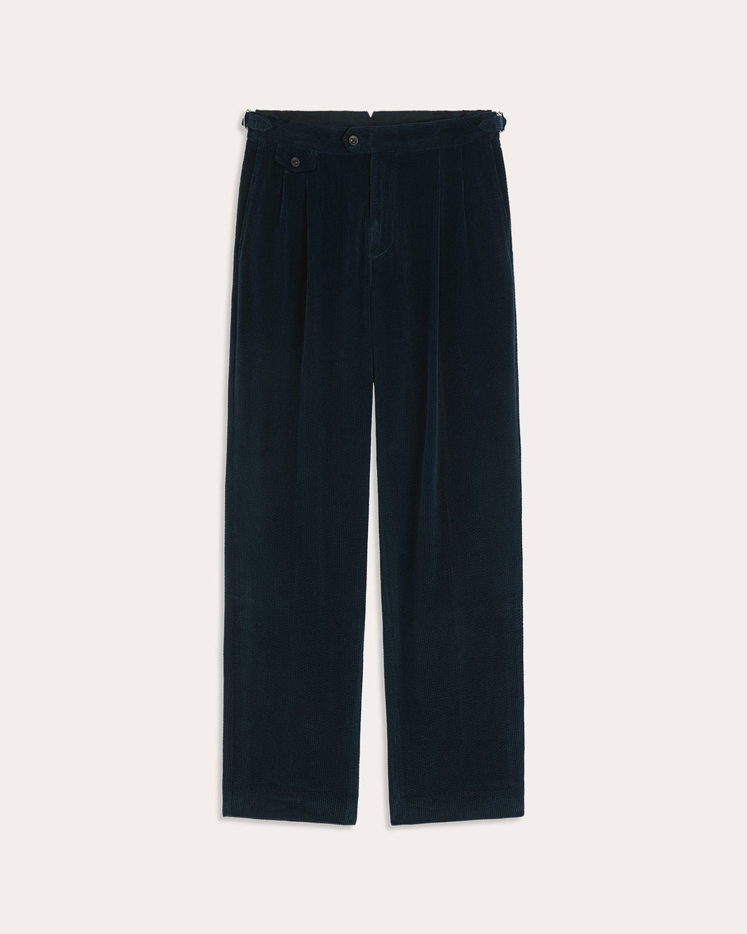 Blaue Hose mit zwei Bundfalten aus Samt