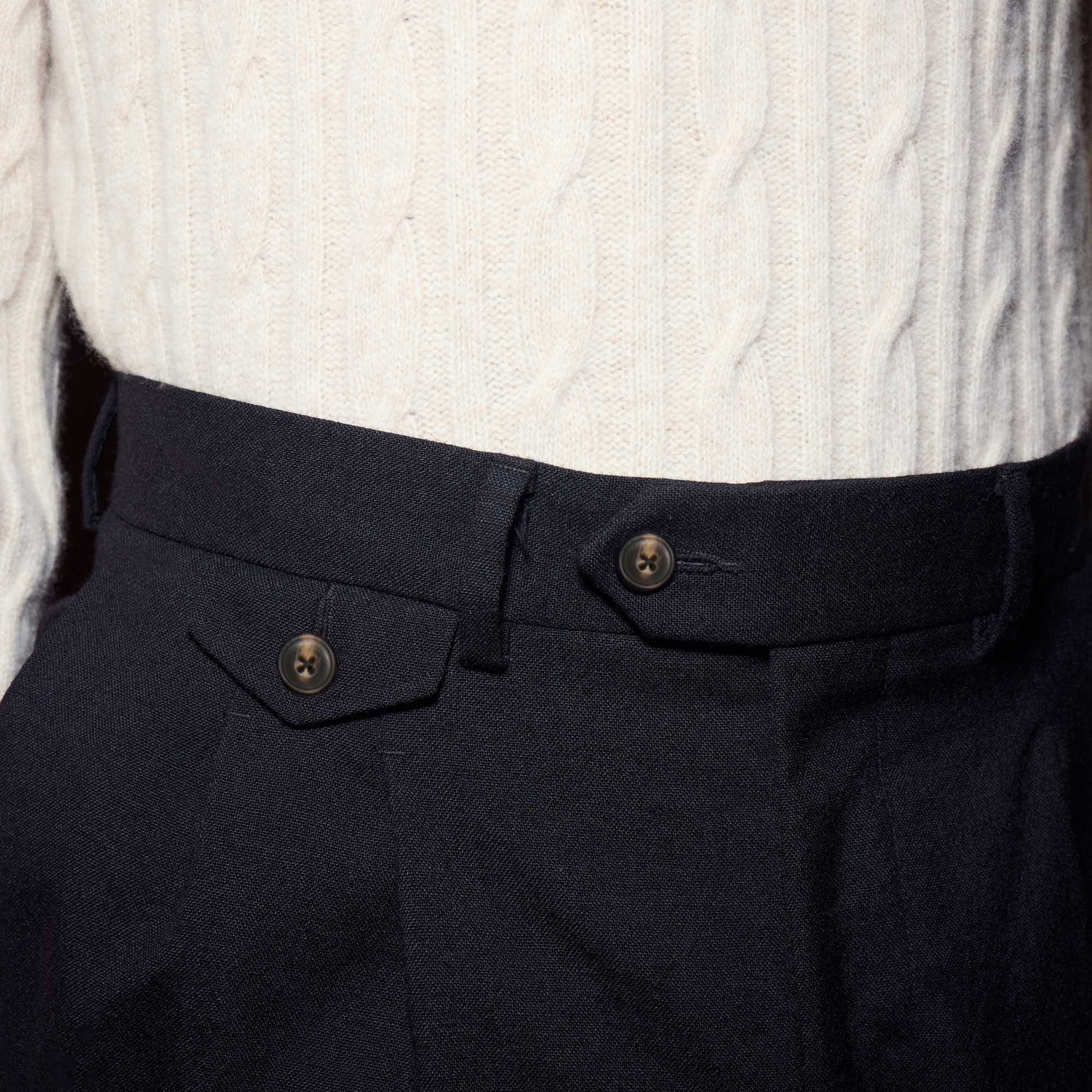 Pantalon à double plis en flanelle de laine marine