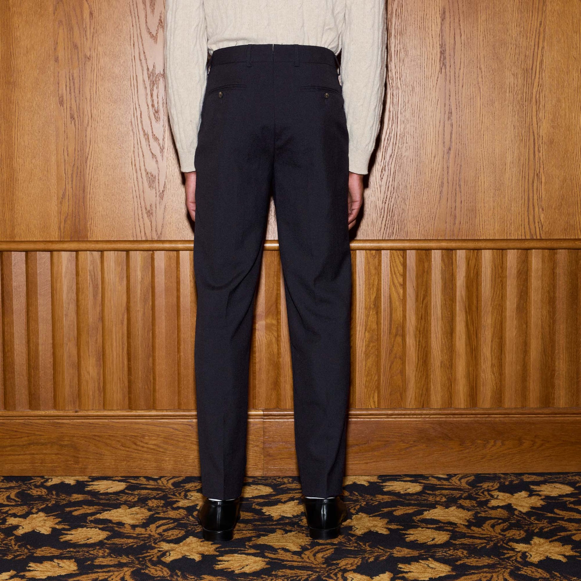 Pantalon à double plis en flanelle de laine marine