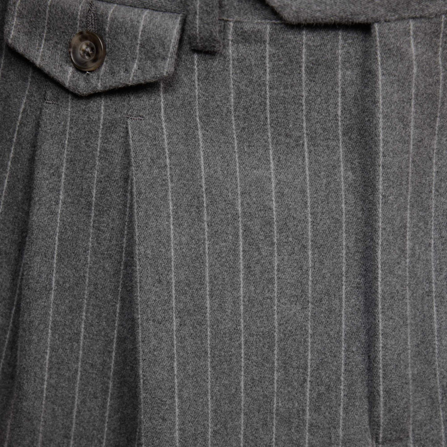 Double-pleated trousers in chalk-striped gray cotton moleskin