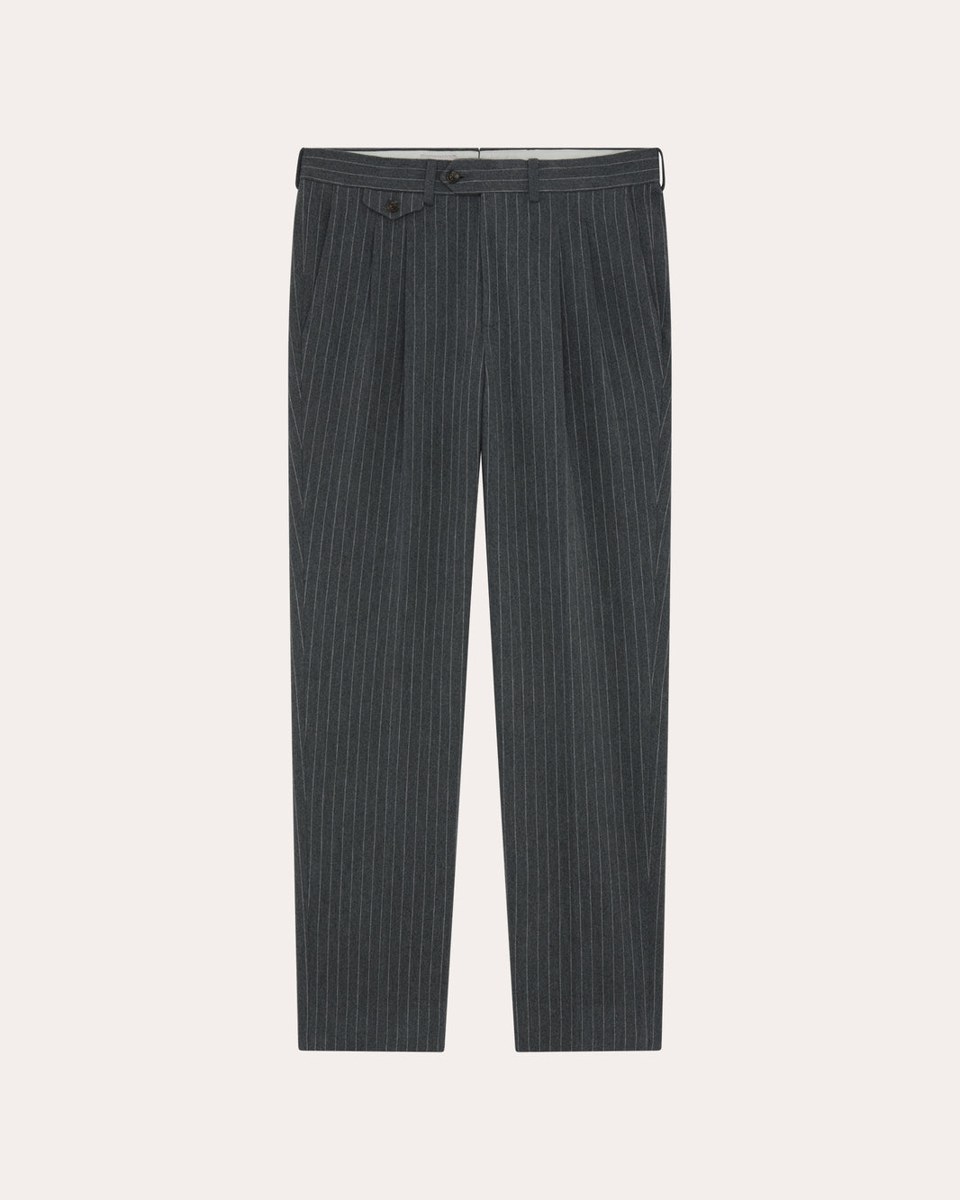 Hose mit doppelter Bundfalte aus grauem Baumwoll-Moleskin mit Kreidestreifen