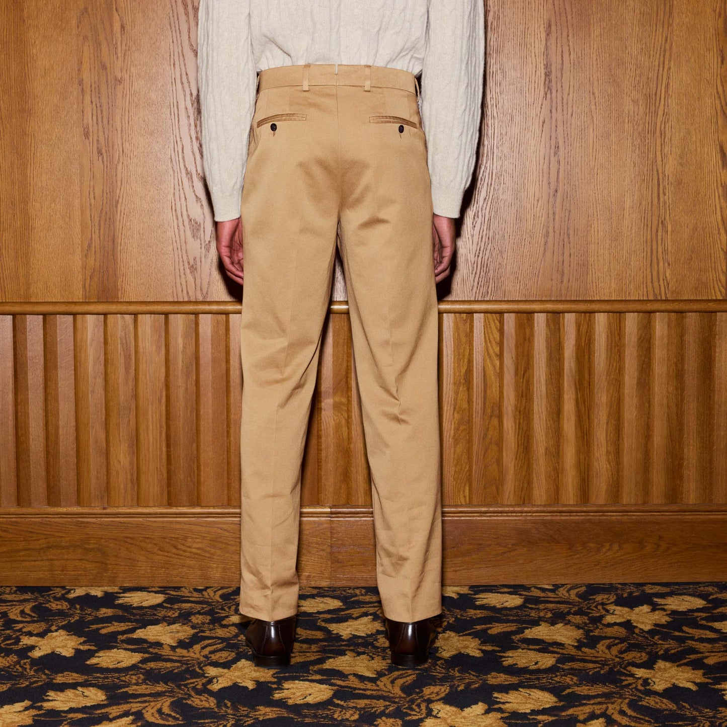 Chino double plis en coton beige