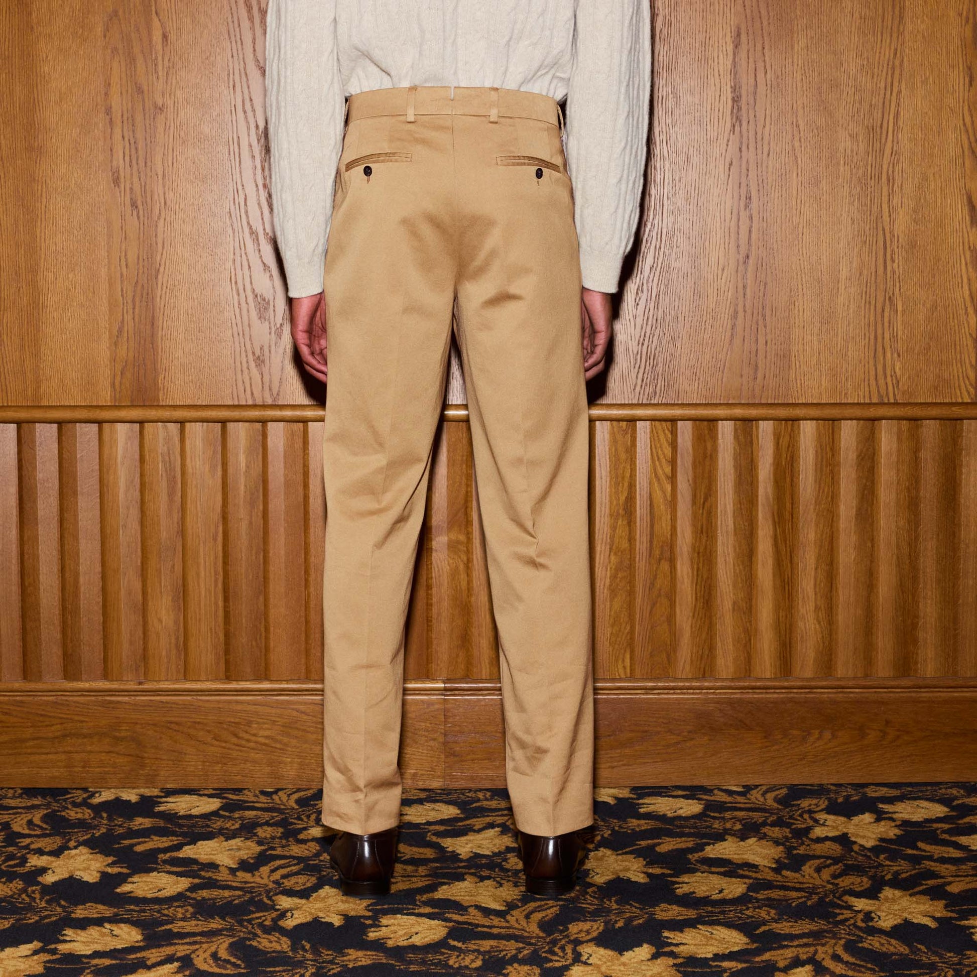 Chino double plis en coton beige