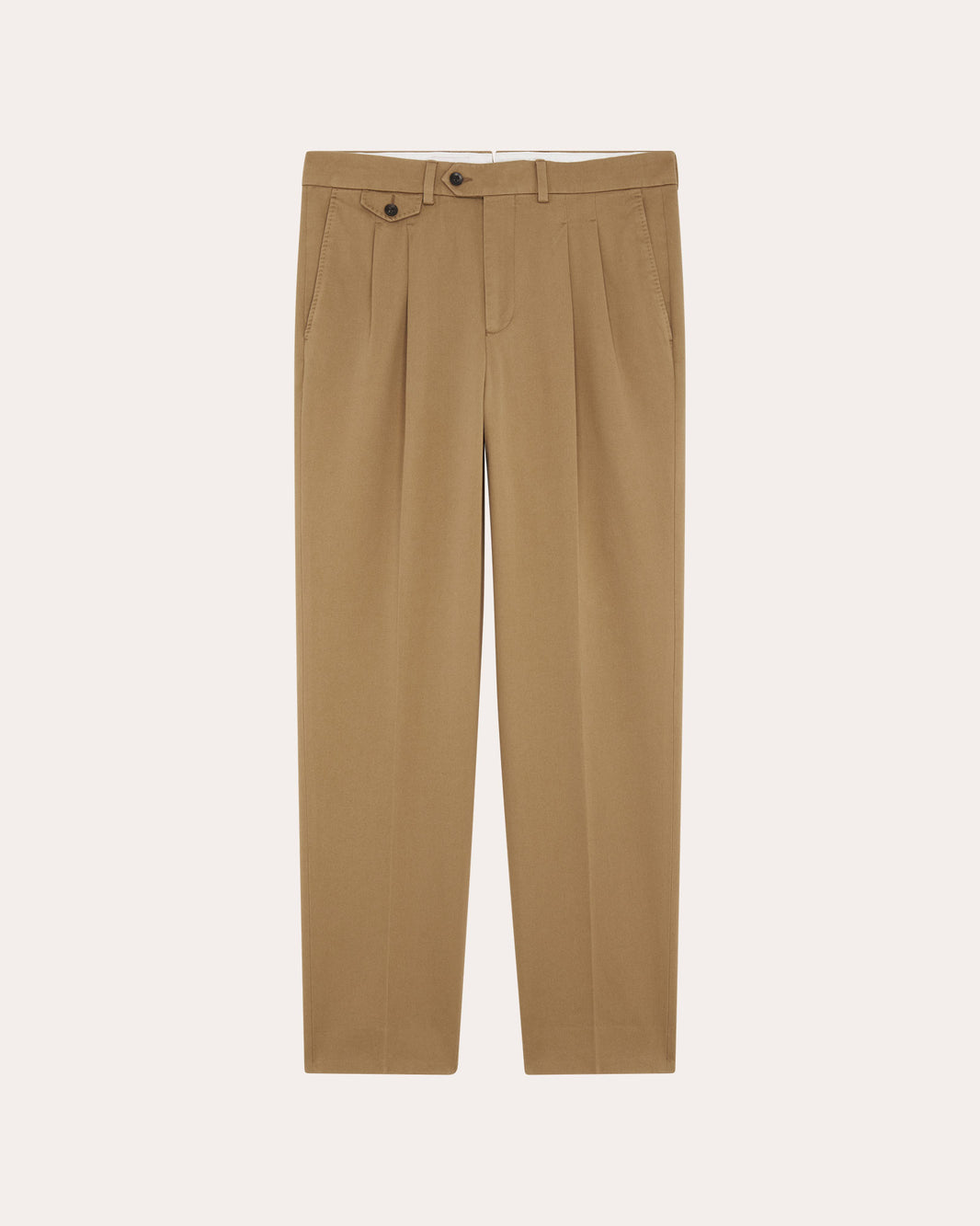 Pantalon à double plis en coton beige