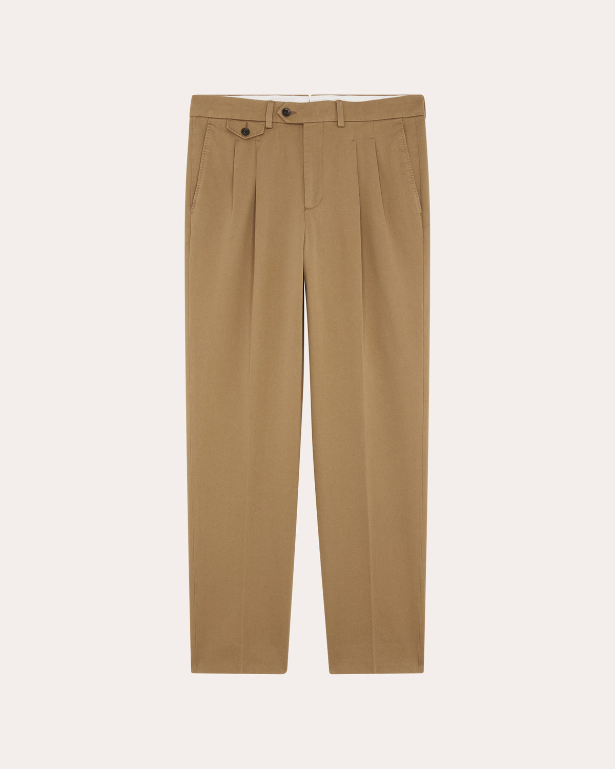 Pantalon à double plis en coton beige