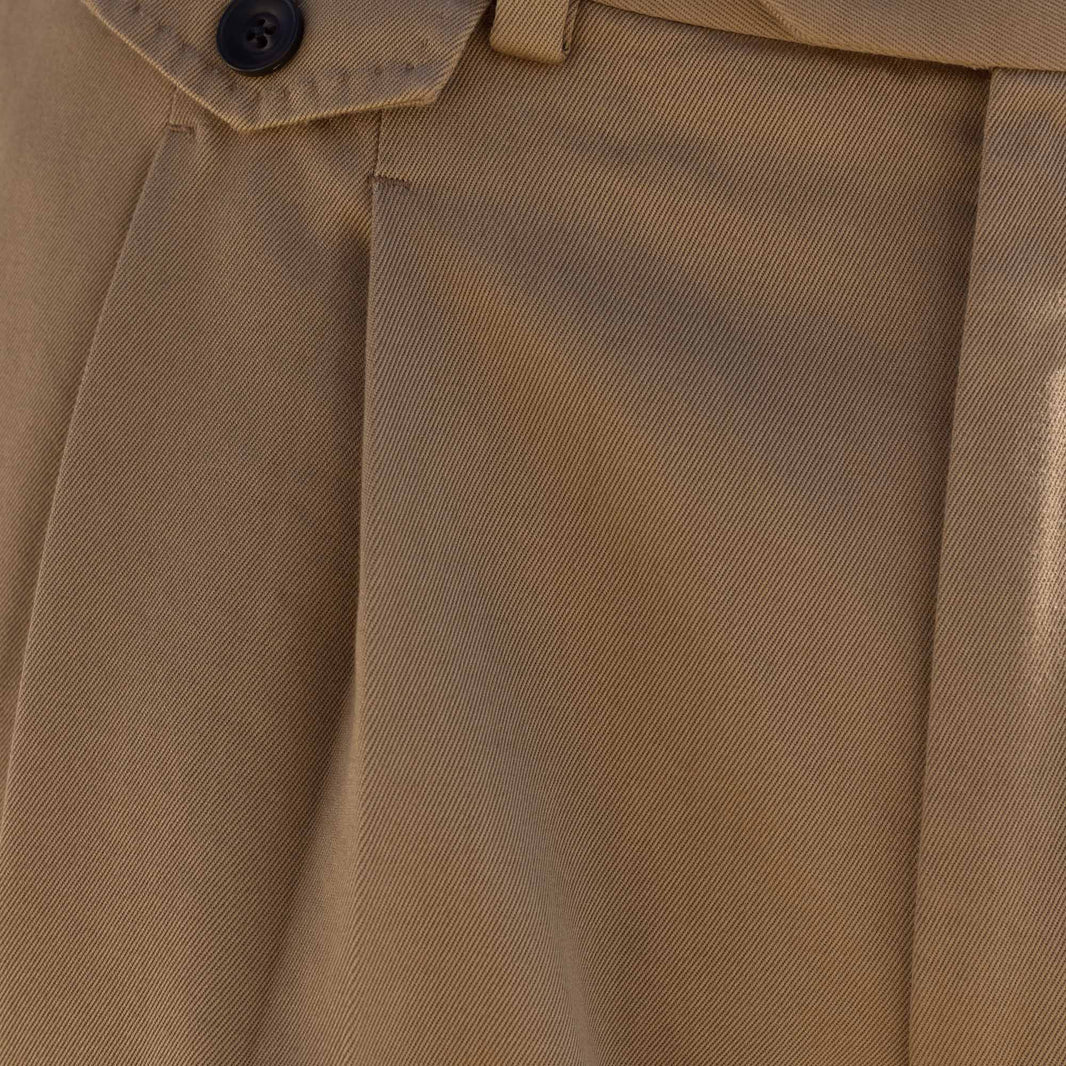 Beige double-pleated cotton trousers