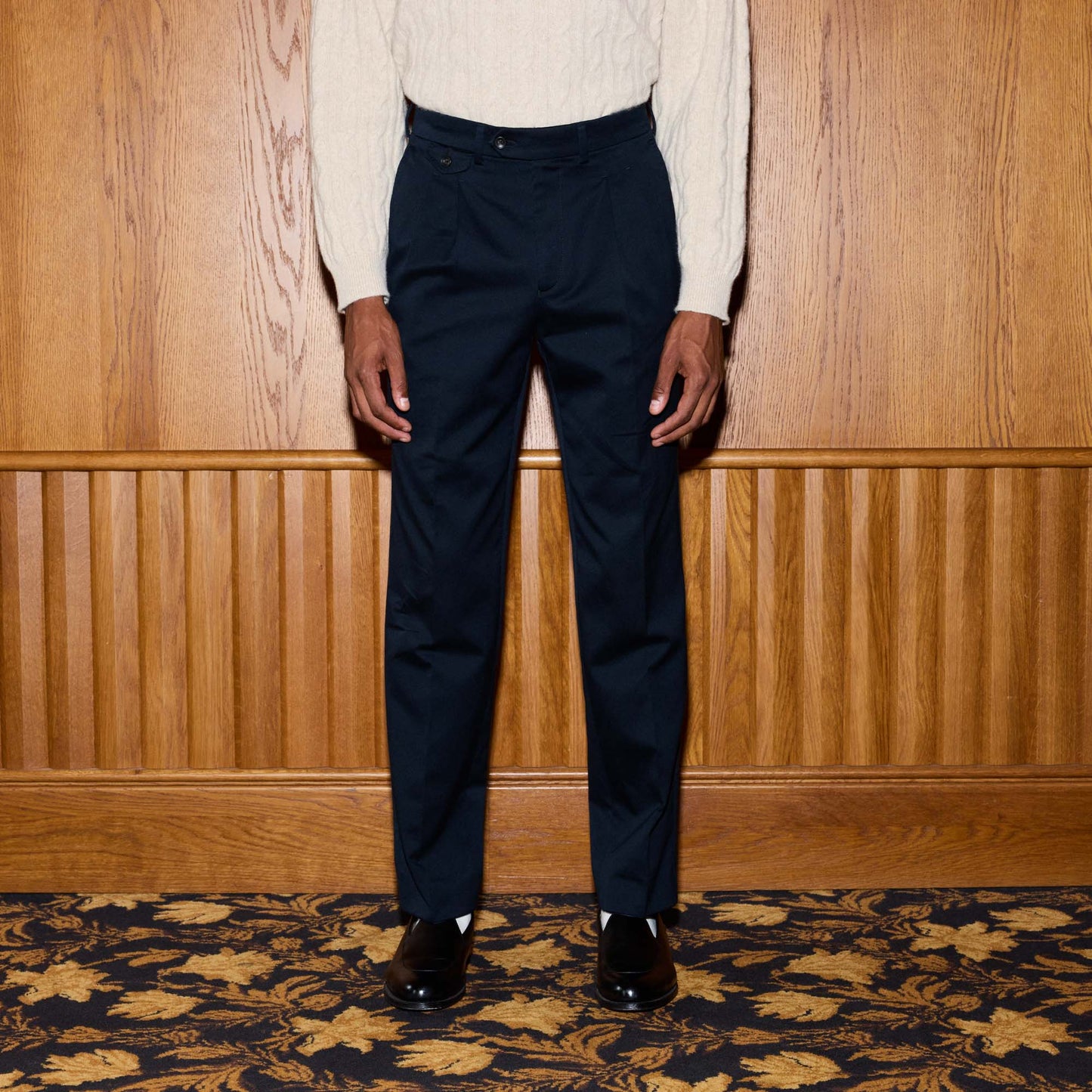 Chino double plis en coton marine