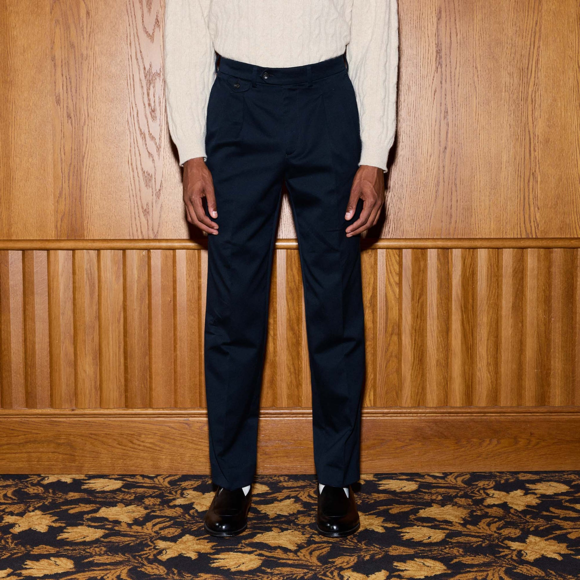 Chino double plis en coton marine