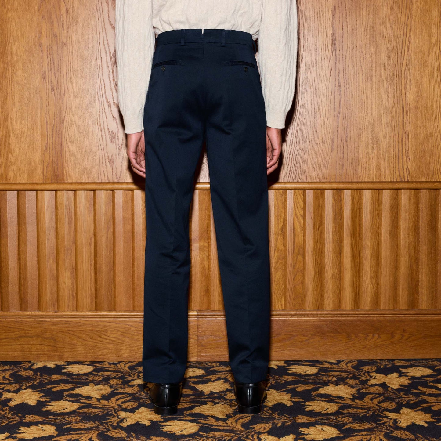 Chino double plis en coton marine