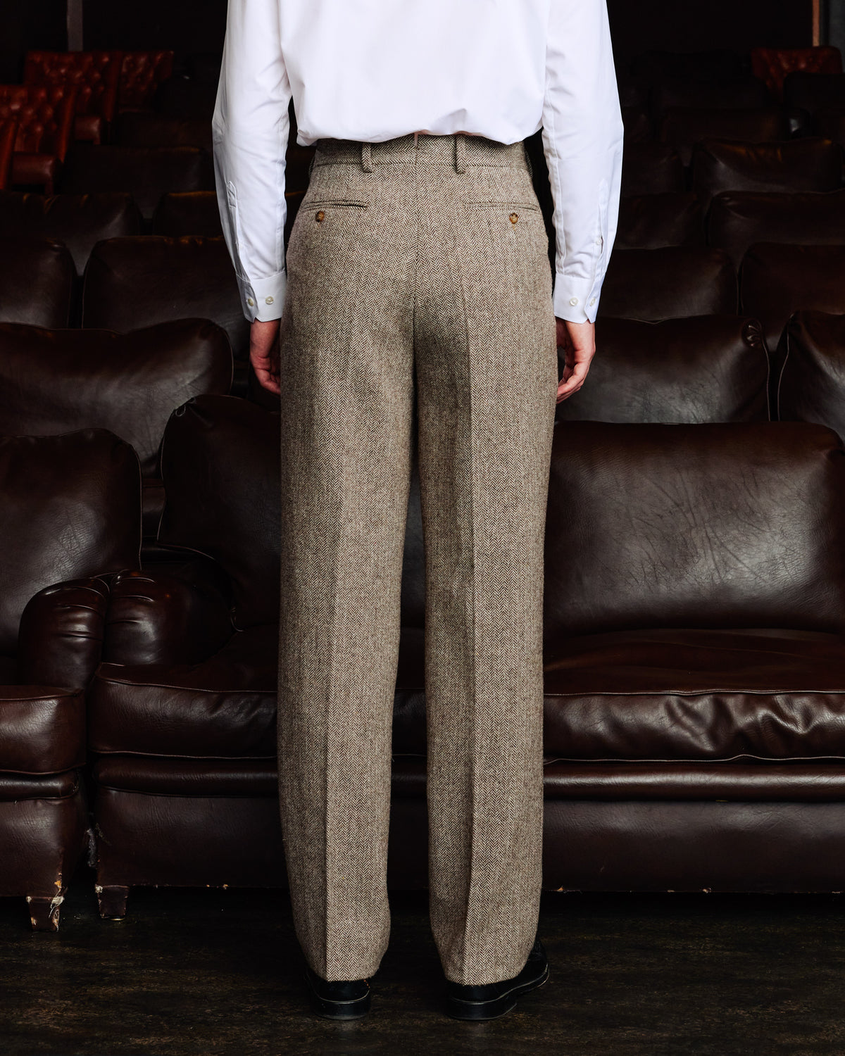 Bundfaltenhose aus Wolle mit Fischgrat Braun