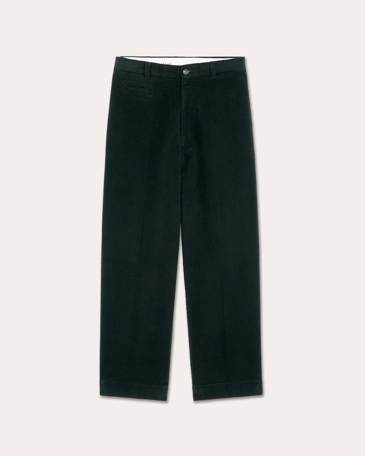 Grüne Hose mit weitem Bein aus Baumwollmoleskin