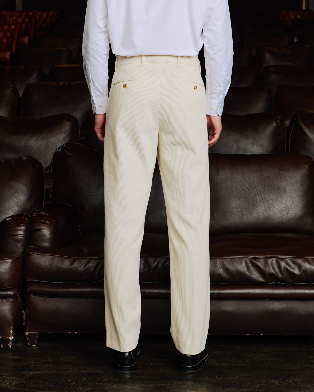 Ecru double-pleated corduroy pants