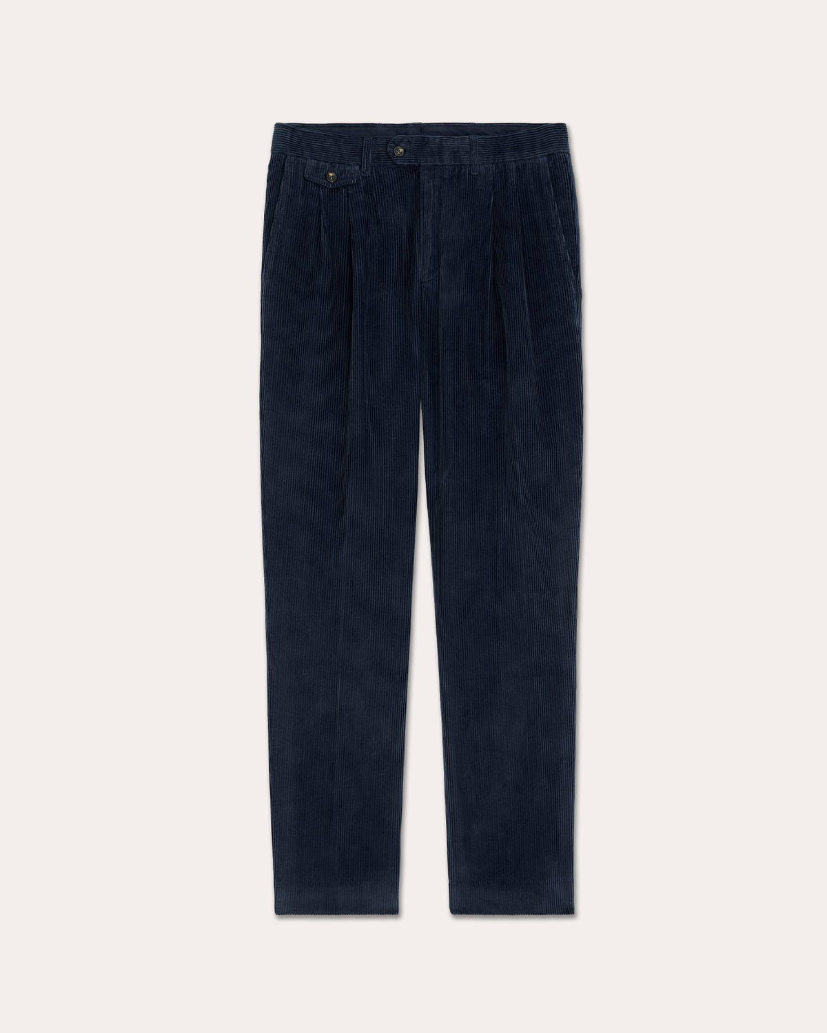 Pantalon double plis en velours côtelé marine