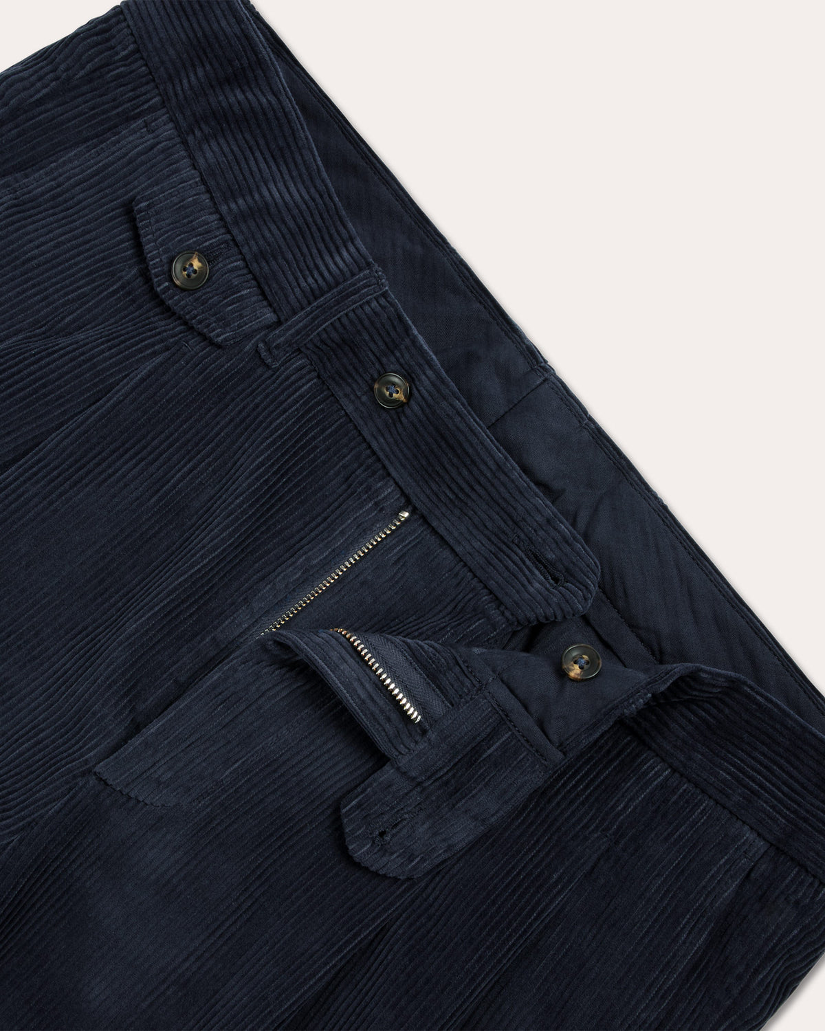 Pantalon double plis en velours côtelé marine