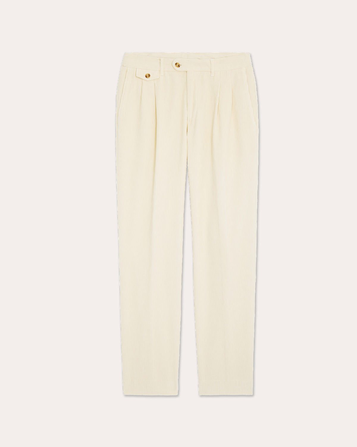 Ecru double-pleated corduroy pants