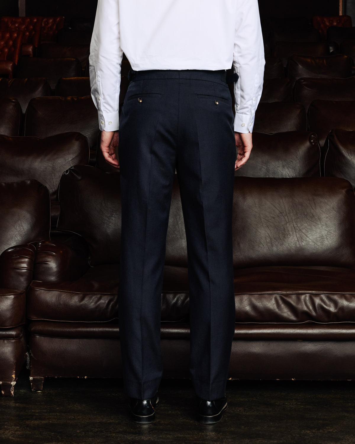 Gurkha-Hose mit doppelten Bundfalten aus Baumwolle und Wolle in Marineblau