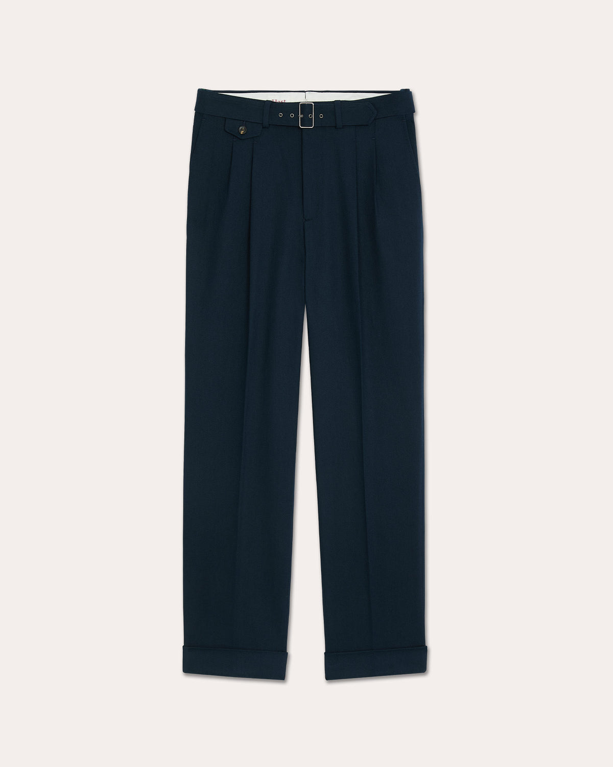 Pantalon à pinces en coton marine à ceinture amovible