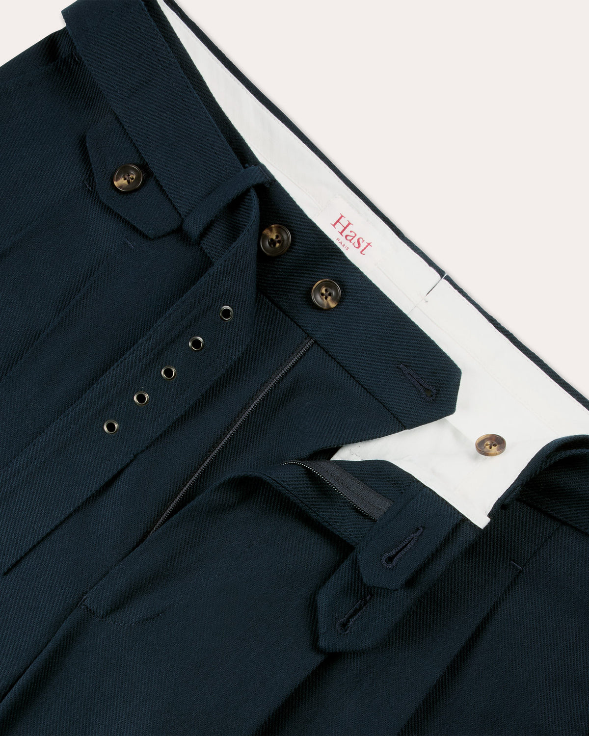 Pantalon à pinces en coton marine à ceinture amovible