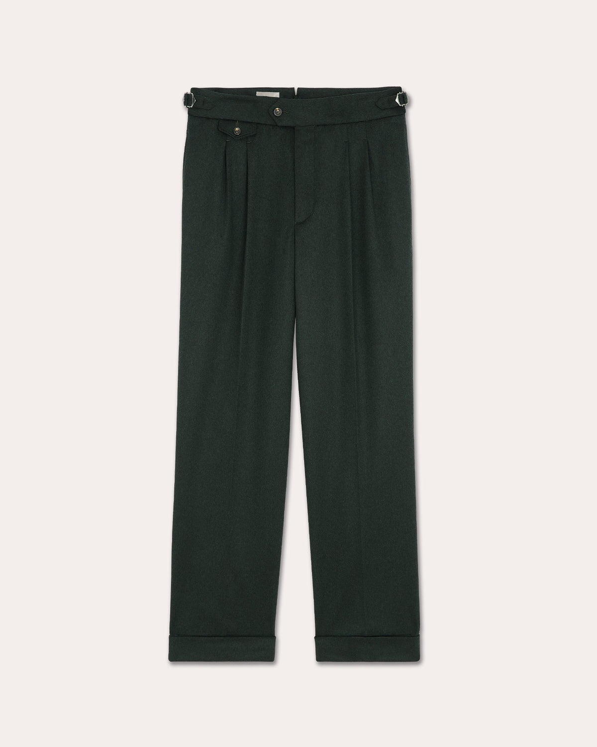 Bundfaltenhose aus grüner Loden-Wolle