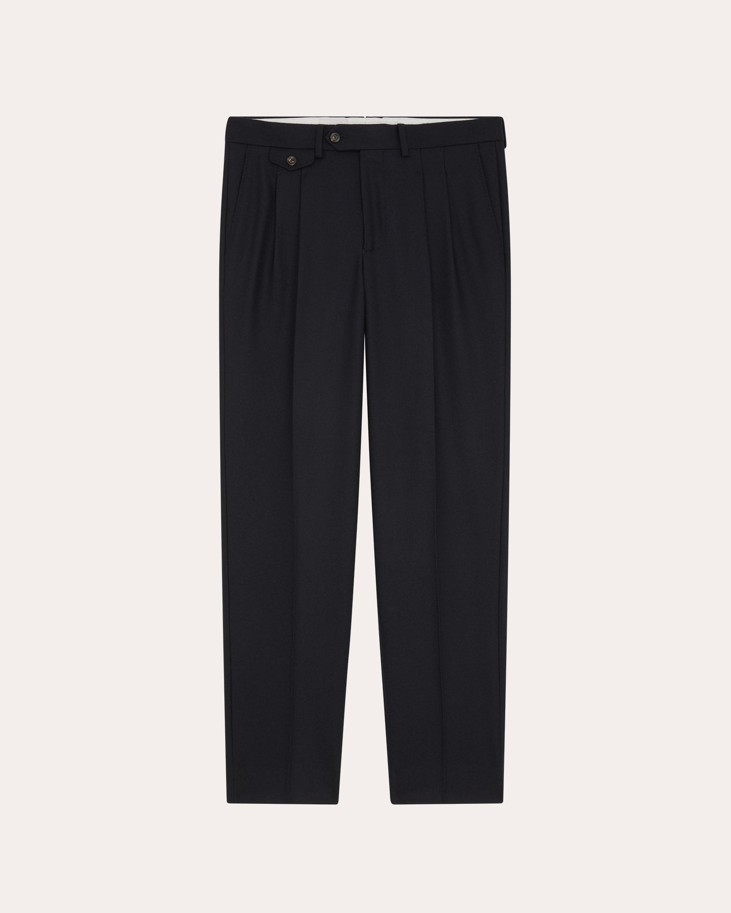 Pantalon à pinces en flanelle de laine marine
