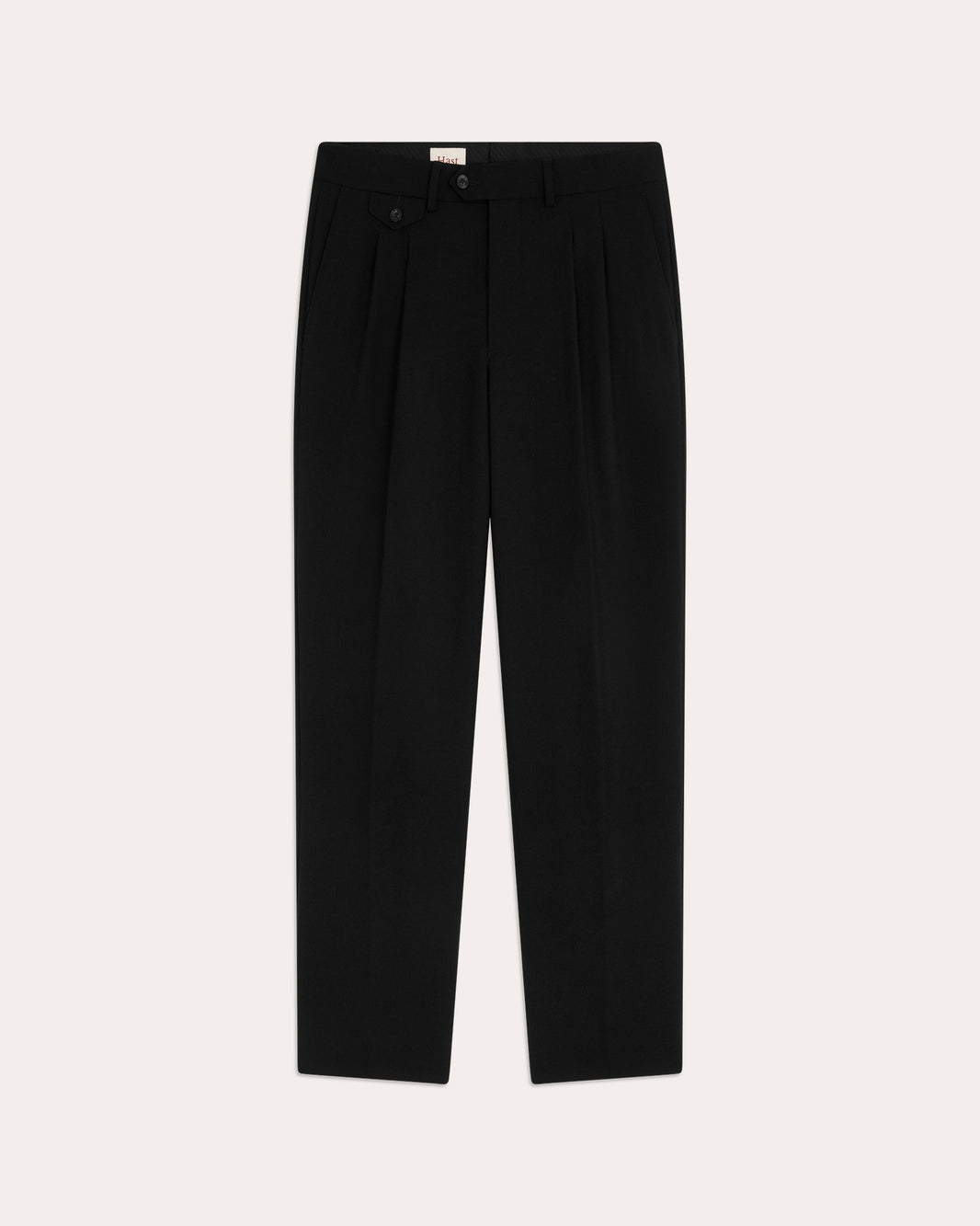 Black wool flannel pleated trousers
