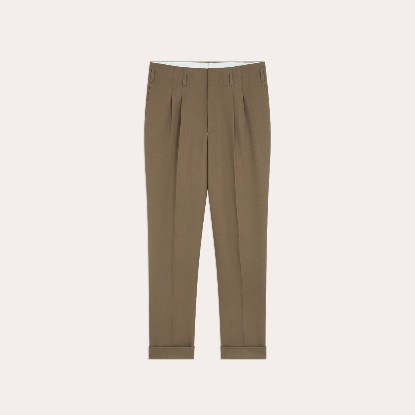 Pantalon drop loop brun à pinces en laine vierge