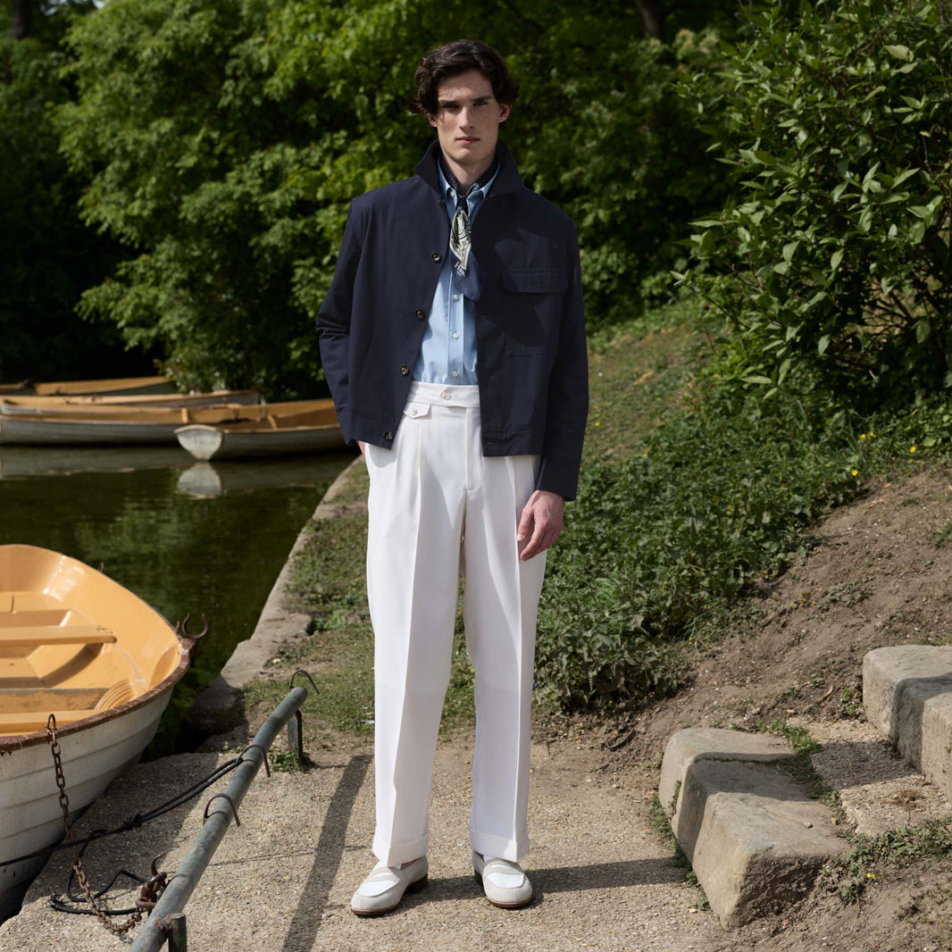Pantalon à pinces en laine froide blanc