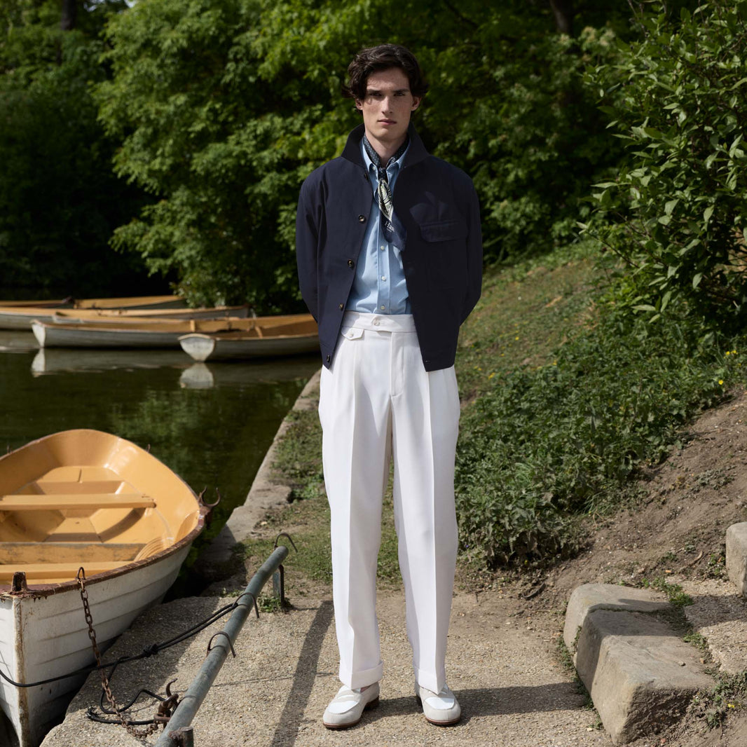Pantalon à pinces en laine froide blanc