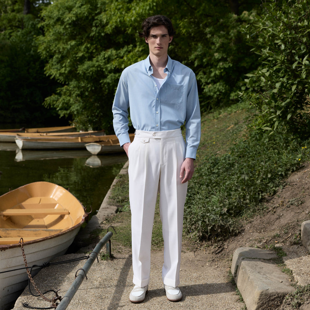Pantalon à pinces en laine froide blanc