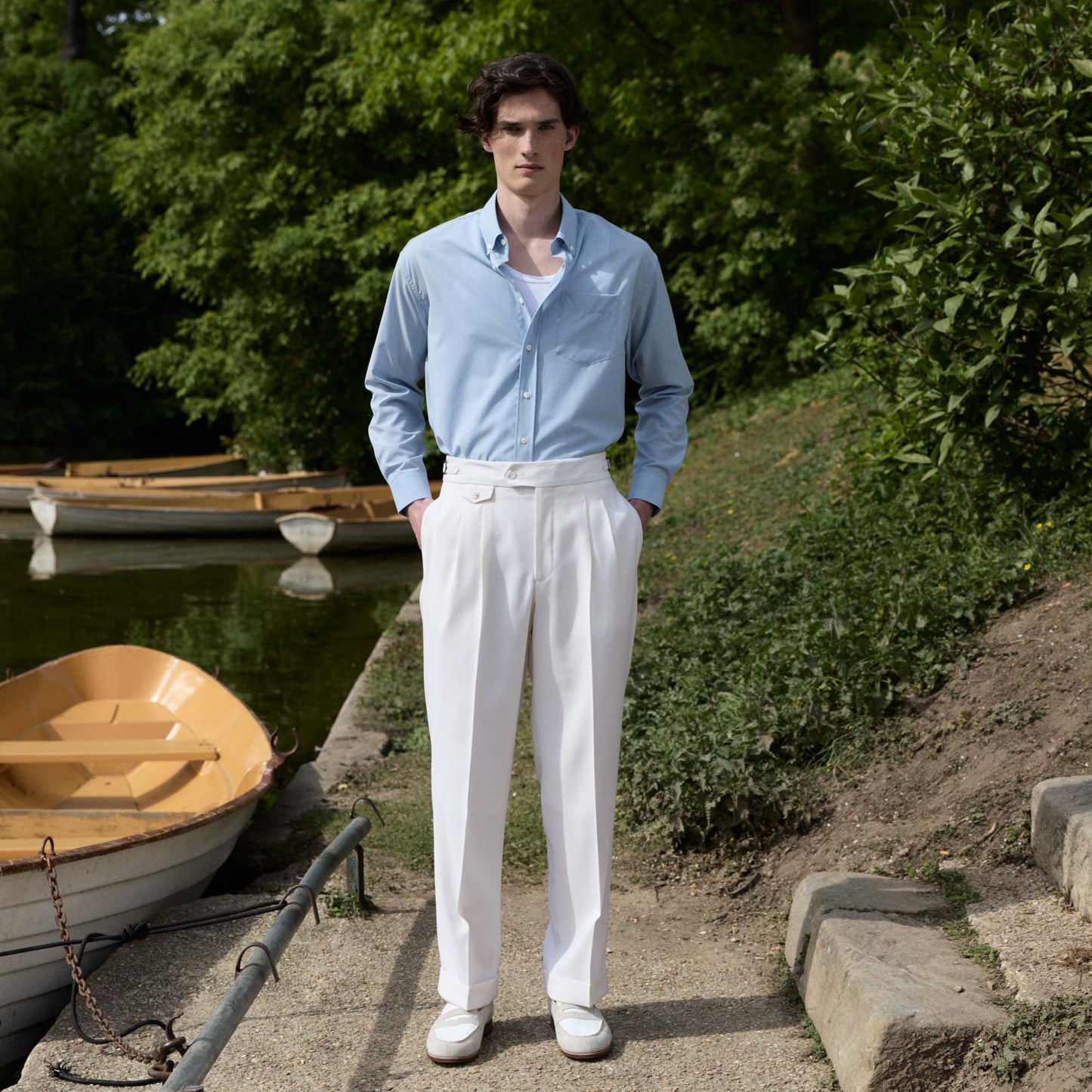 Pantalon à pinces en laine froide blanc
