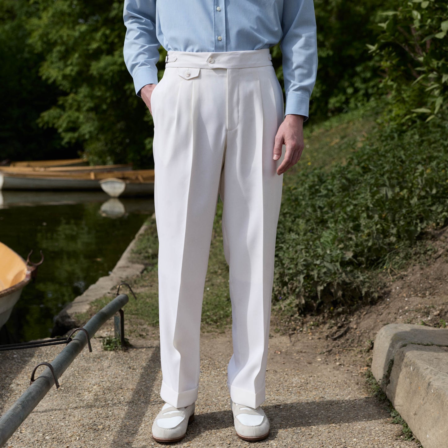 Pantalon à pinces en laine froide blanc