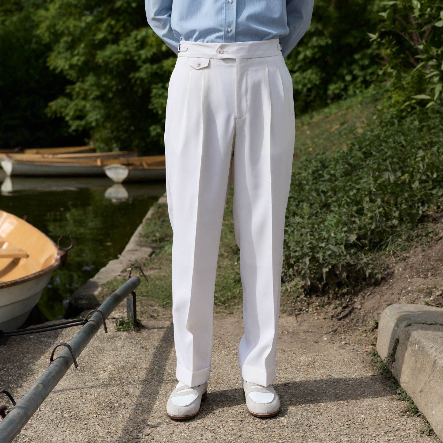 Pantalon à pinces en laine froide blanc
