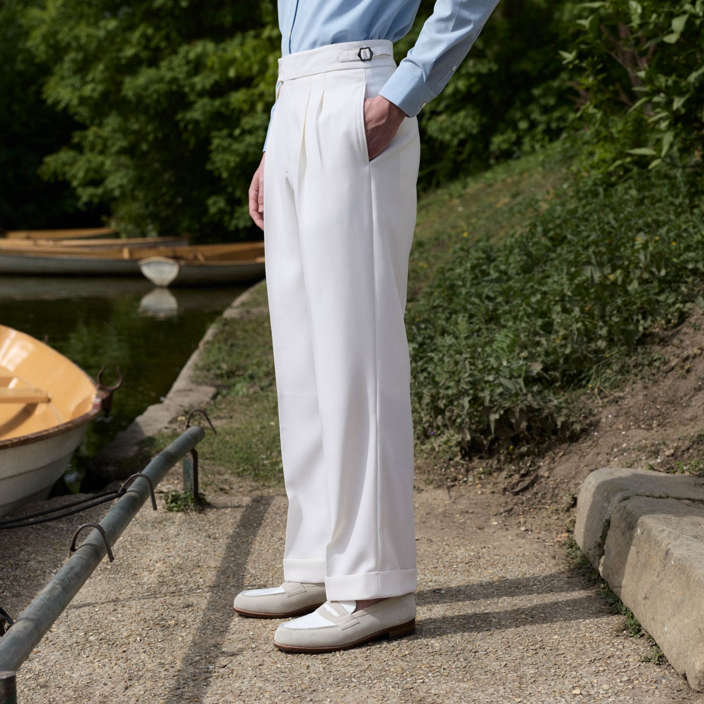 Pantalon à pinces en laine froide blanc