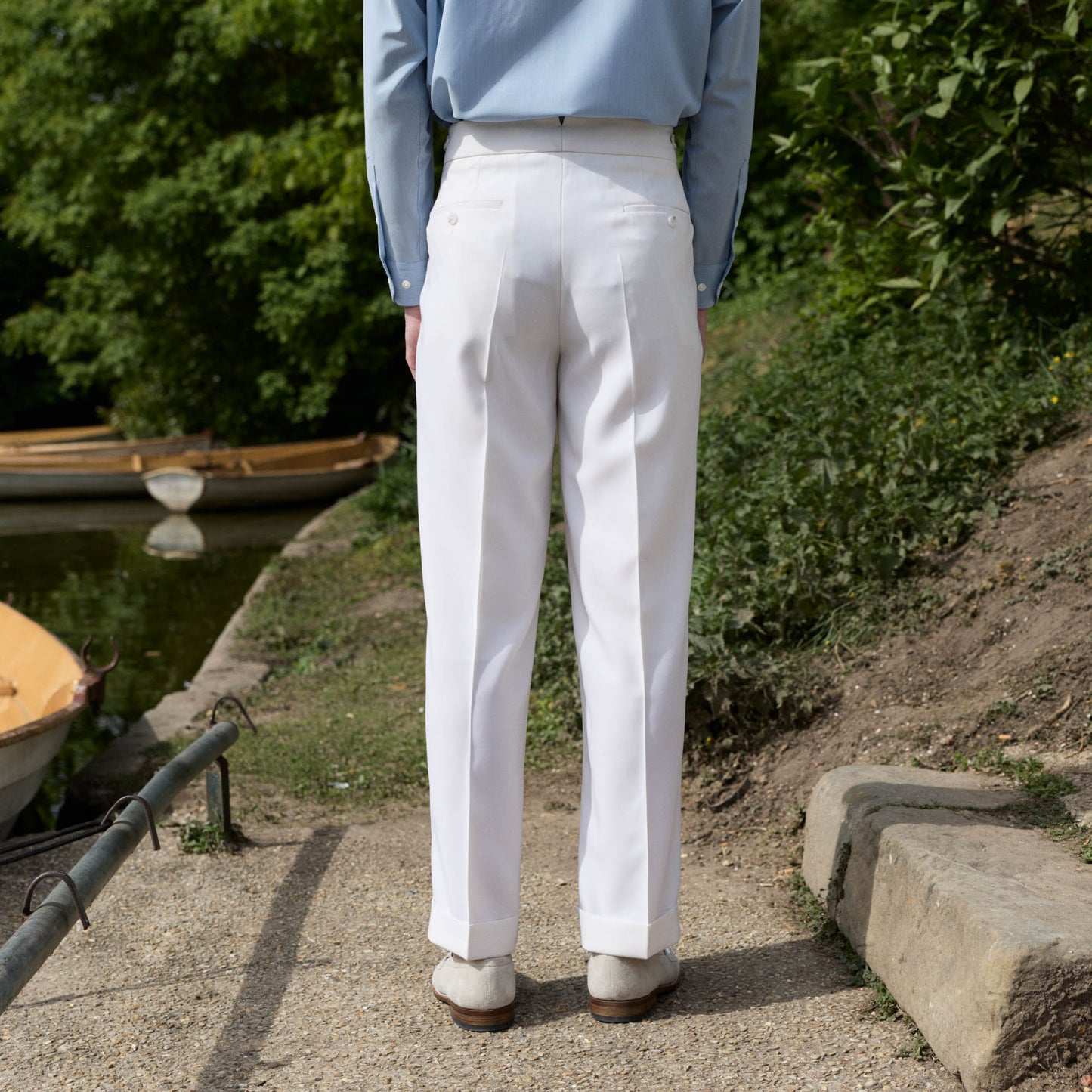 Pantalon à pinces en laine froide blanc
