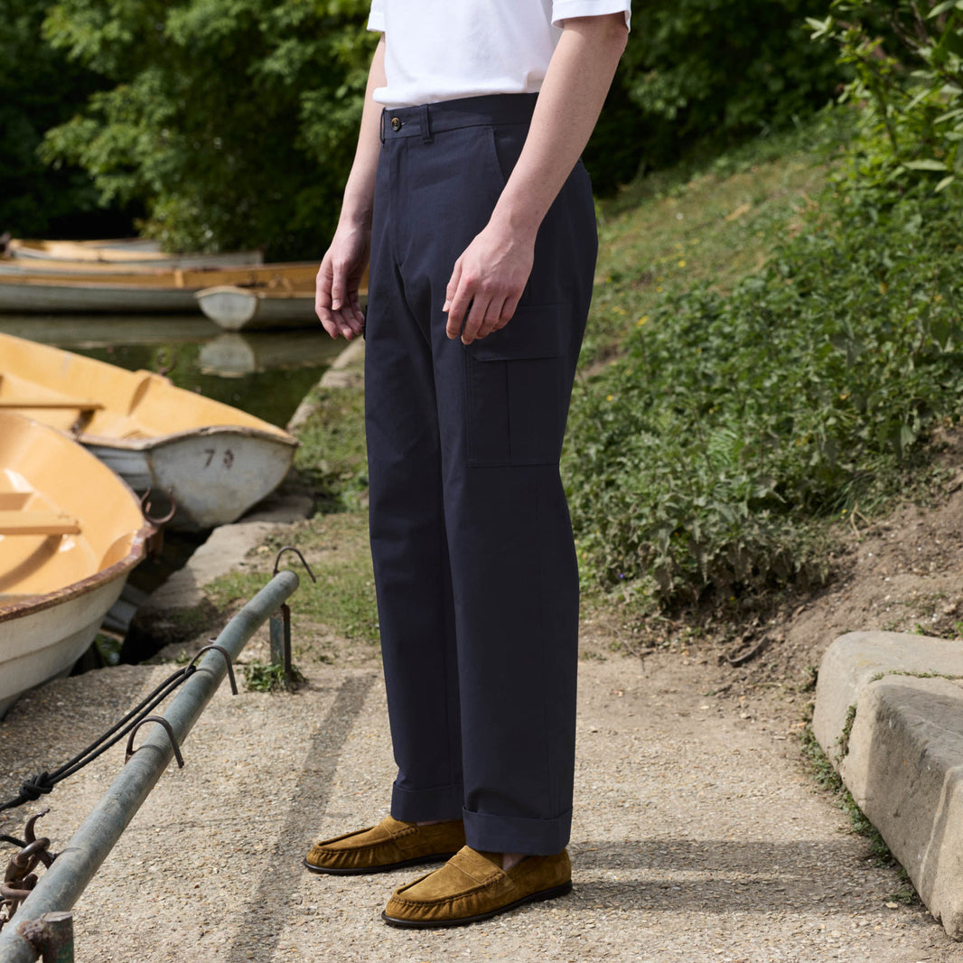 Pantalon cargo en ripstop coton japonais marine
