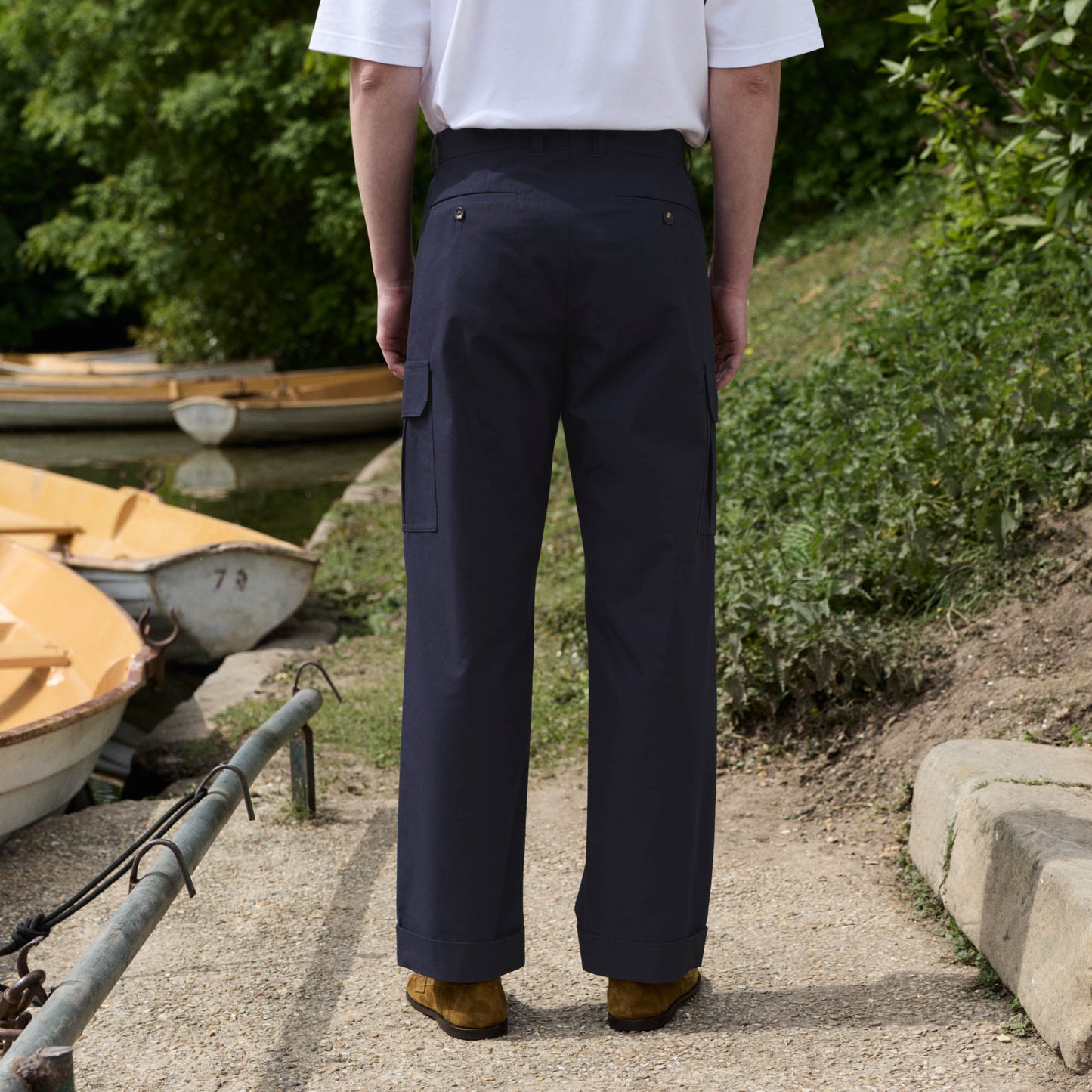 Pantalon cargo en ripstop coton japonais marine