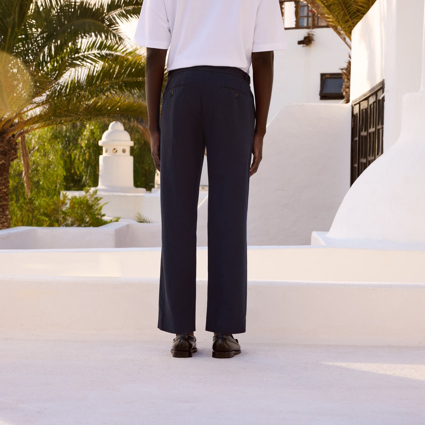 Pantalon en coton et lin marine