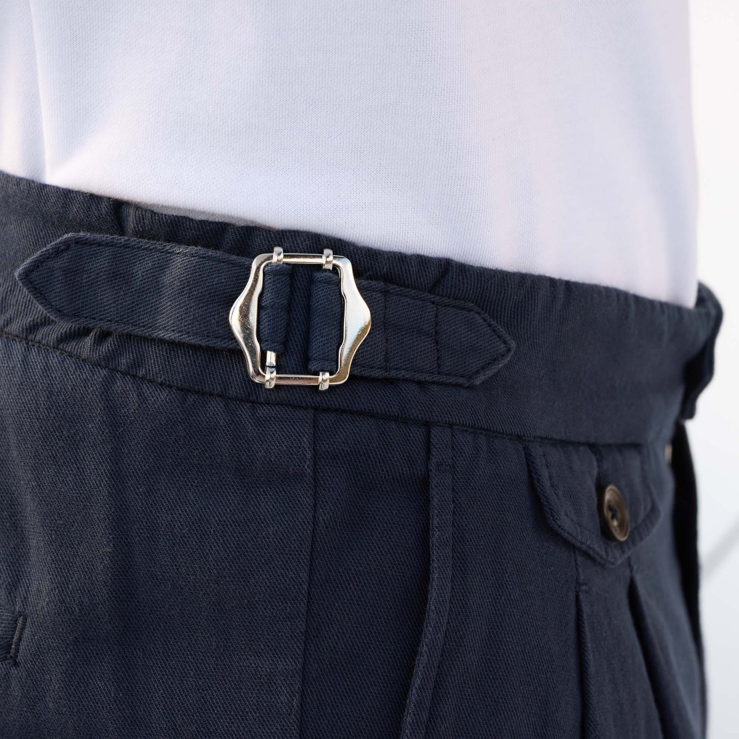 Pantalon en coton et lin marine