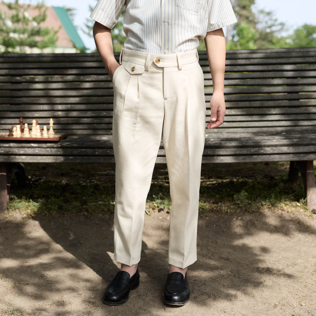 Pantalon Kids à double plis en coton écru