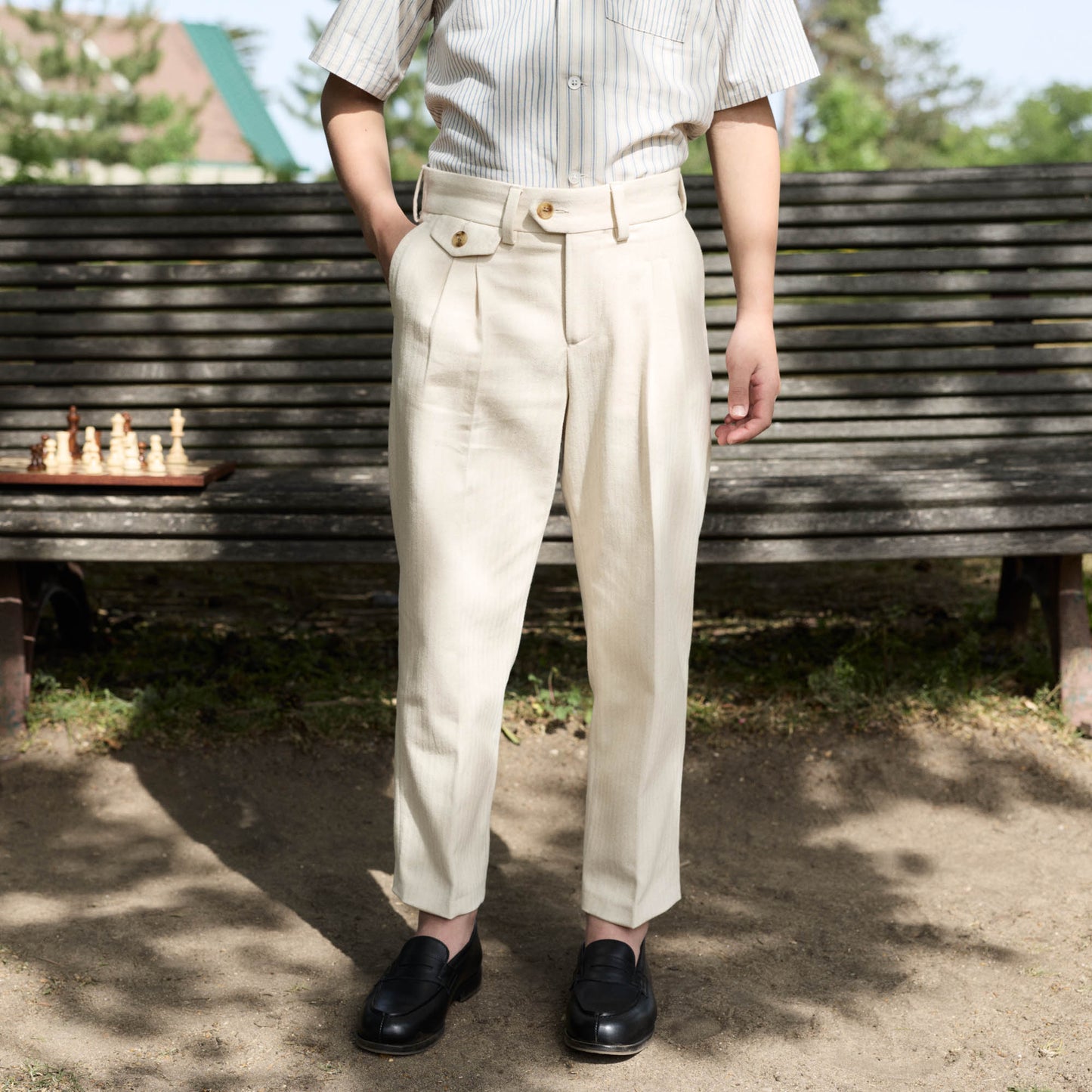 Kids double pleated off-white cotton trousers