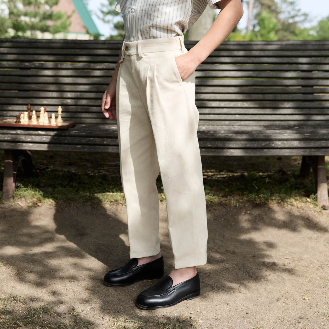 Pantalon enfant à double plis en coton écru