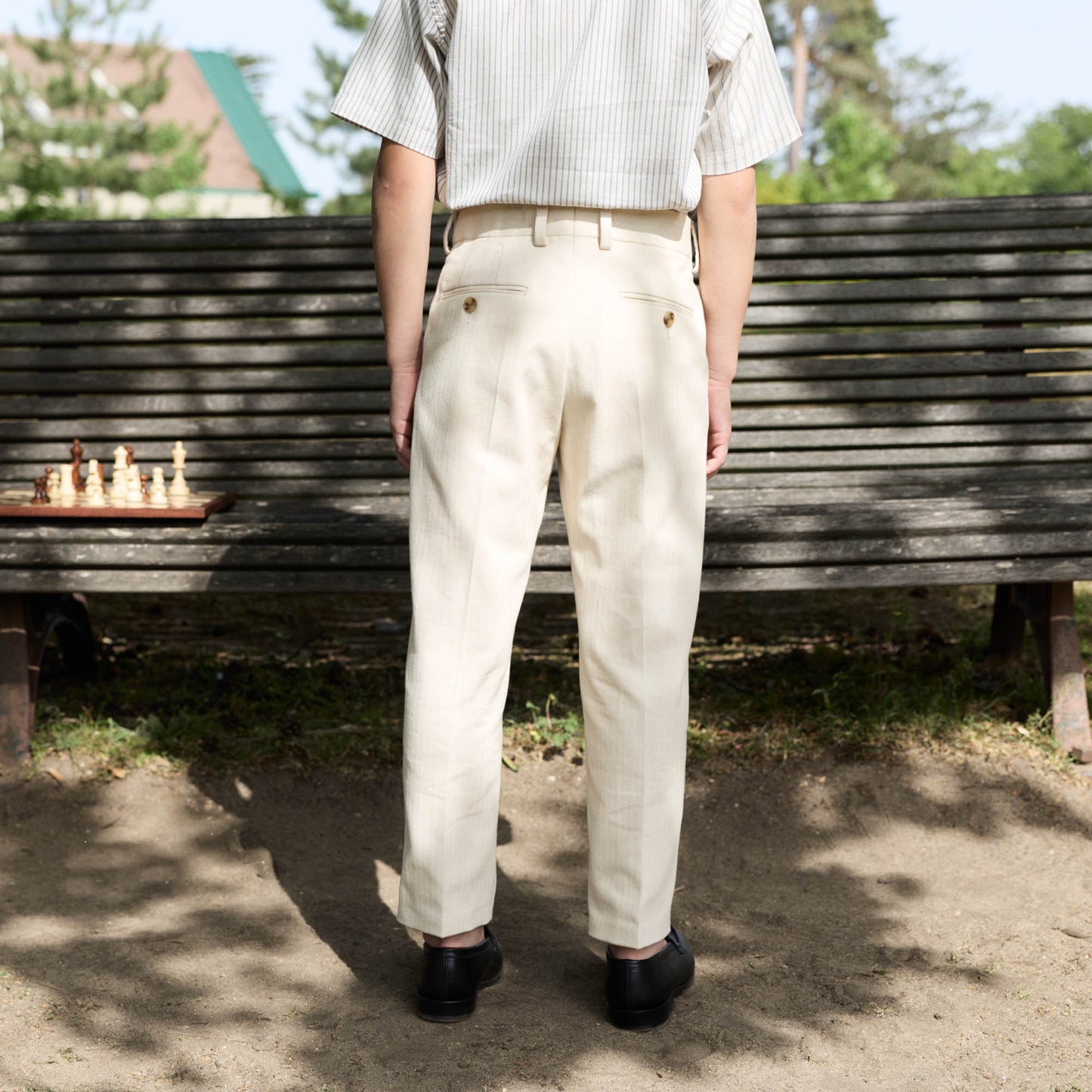 Kids double pleated off-white cotton trousers